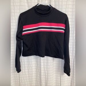 Women’s Small Mock Neck Crop Top Long Sleeve Stripes Casual